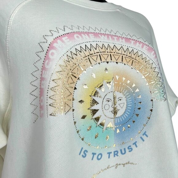 SPIRITUAL GANGSTER Universe Crewneck Sweatshirt Sz S Ivory White Graphic Cotton - Picture 2 of 12